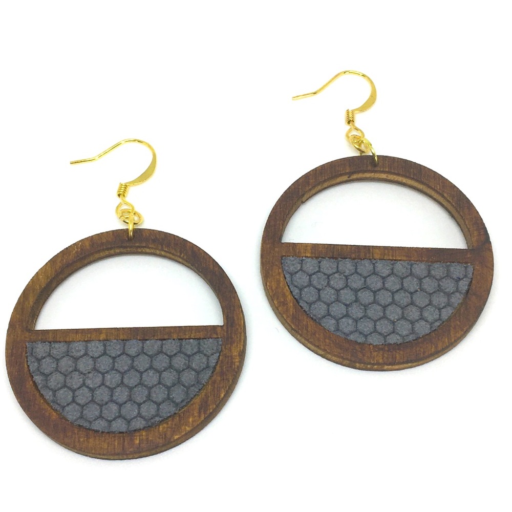 Blue Geo Leather Earrings